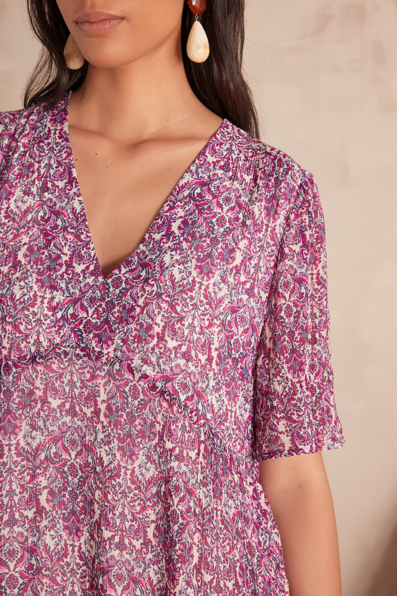 ALBINA DARK FUCHSIA ARABESQUE PRINTED DRESS