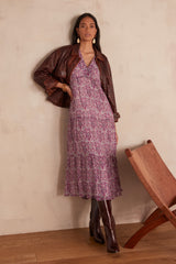 ALBINA DARK FUCHSIA ARABESQUE PRINTED DRESS