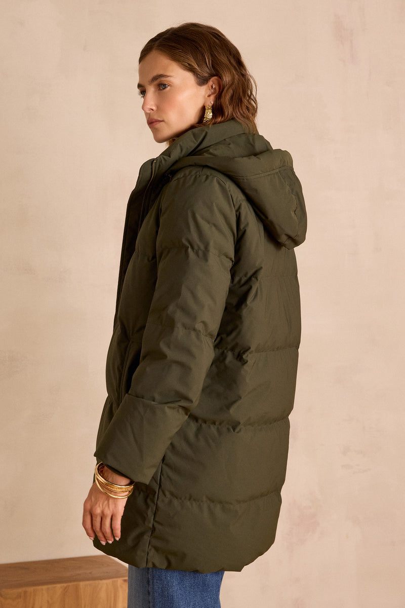 DINA KHAKI MID-LENGTH PUFFER JACKET
