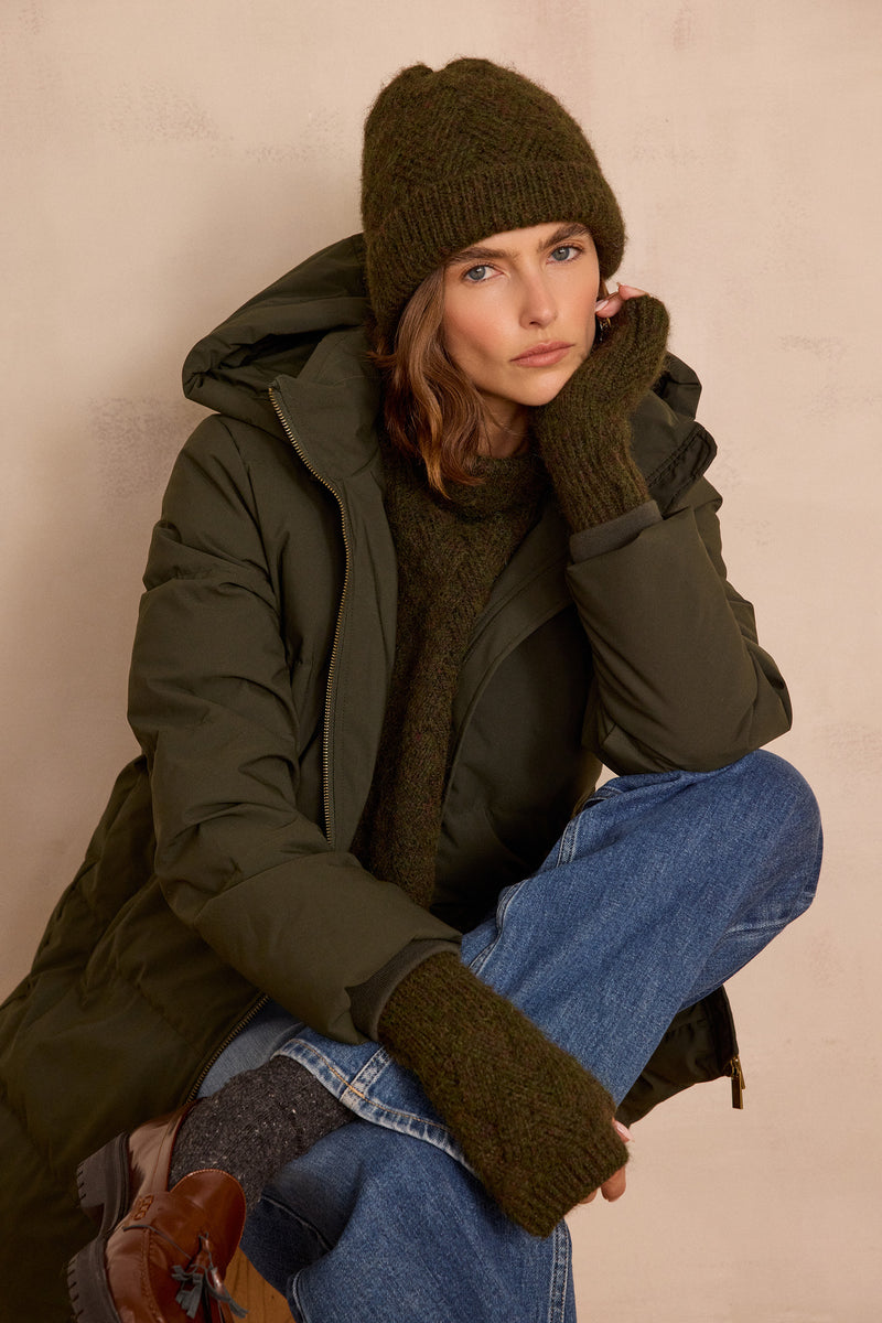 DINA KHAKI MID-LENGTH PUFFER JACKET