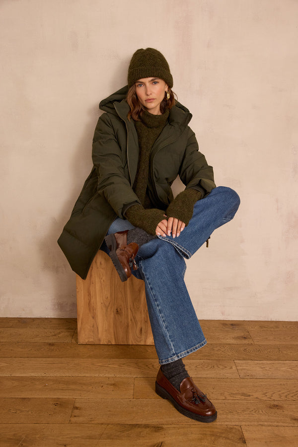 DINA KHAKI MID-LENGTH PUFFER JACKET