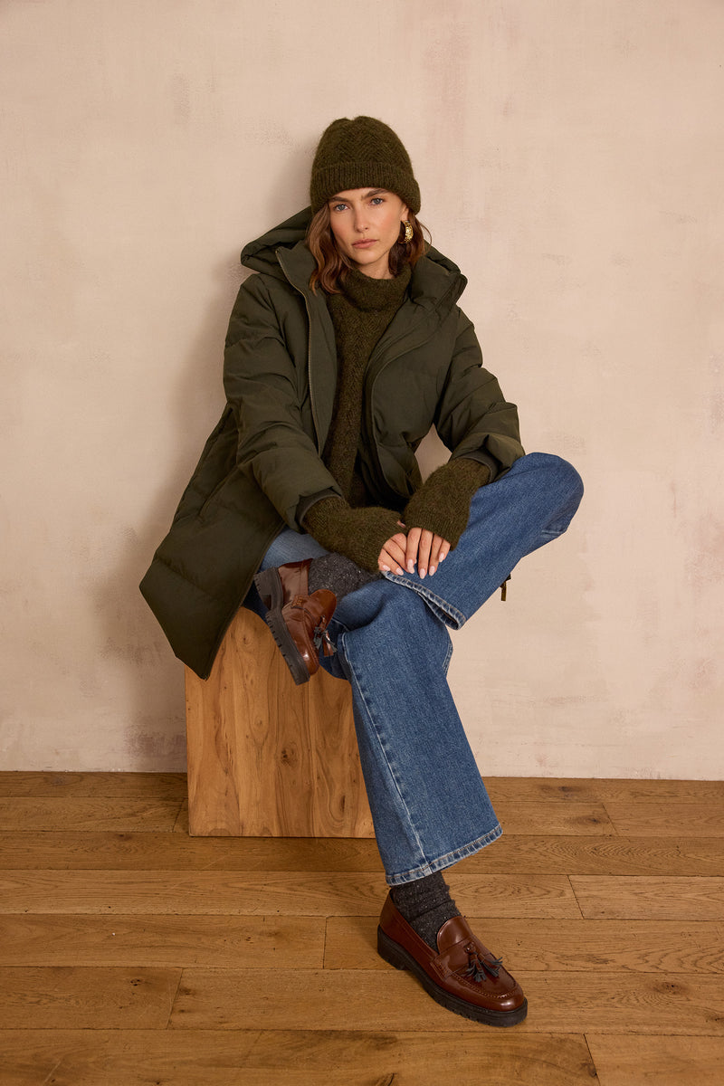 DINA KHAKI MID-LENGTH PUFFER JACKET