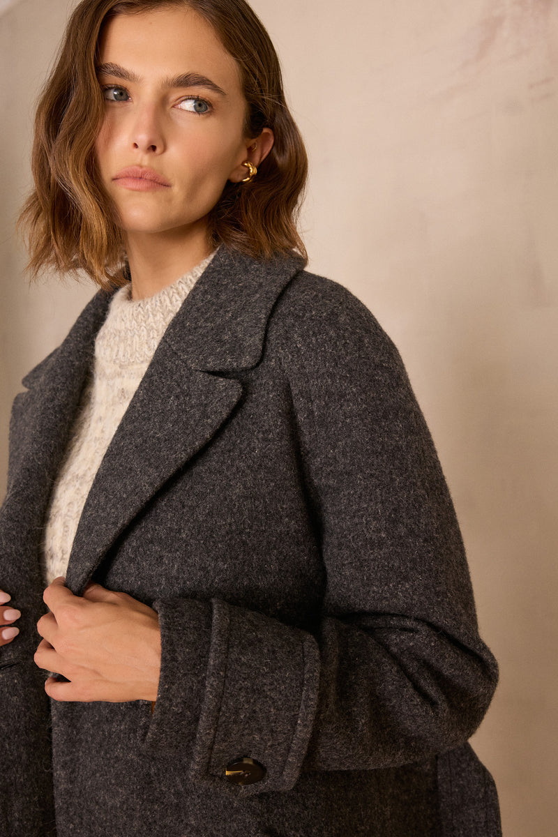 DAREN ANTHRACITE LONG WOOL COAT