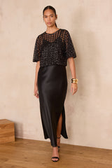 REFLET BLACK STRAIGHT SATIN DRESS