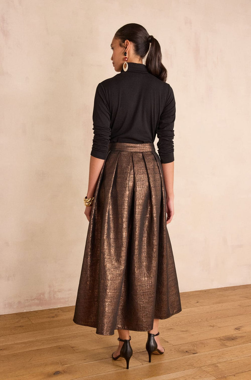 ETINCELLE LONG METALLIC EFFECT SKIRT