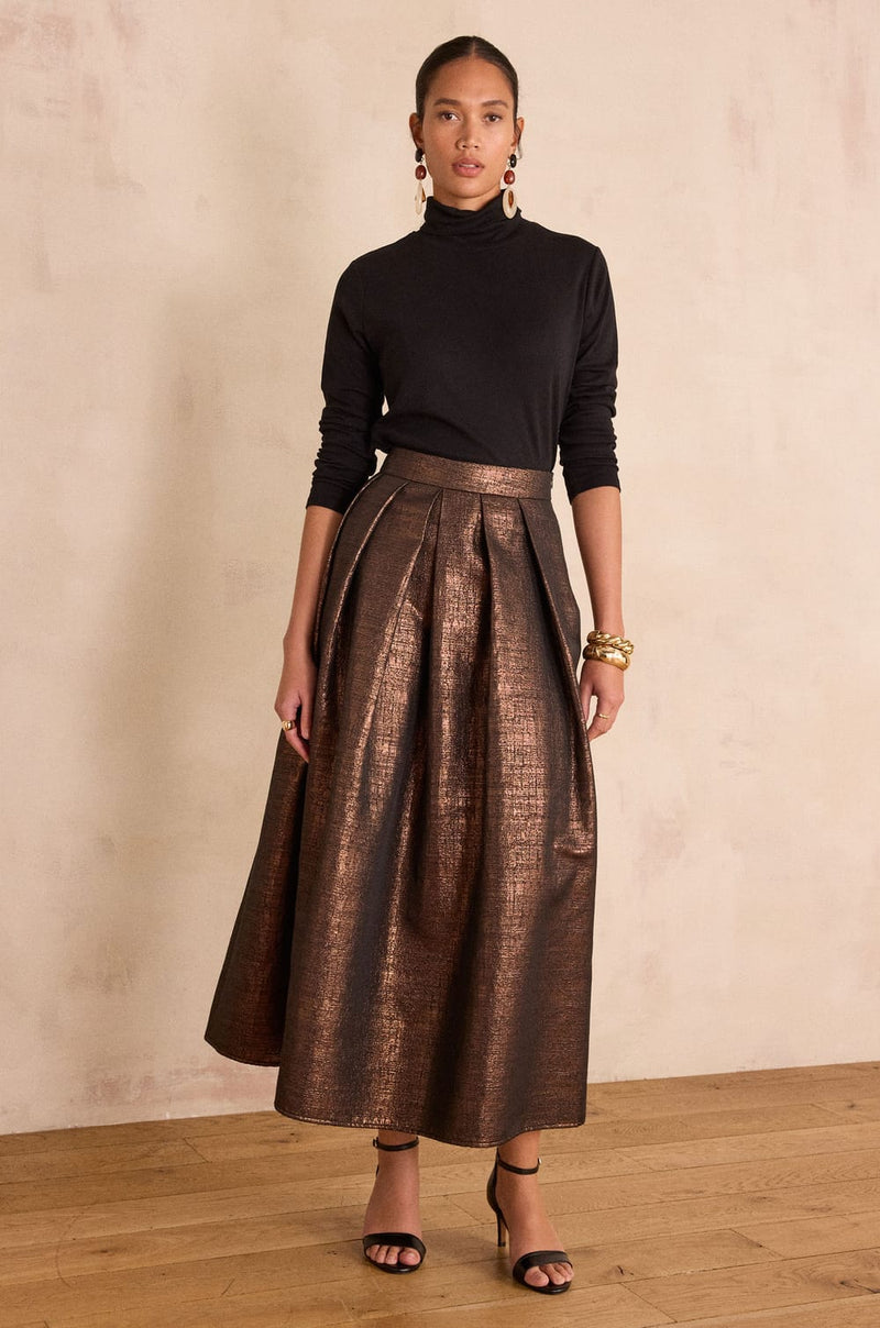 ETINCELLE LONG METALLIC EFFECT SKIRT