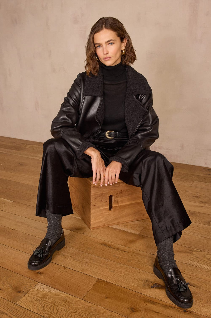 MARTA BLACK COTTON VELVET TROUSERS