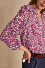 BRUNETTE DARK FUCHSIA ARABESQUE PRINTED BLOUSE