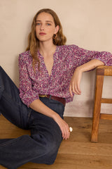 BRUNETTE DARK FUCHSIA ARABESQUE PRINTED BLOUSE