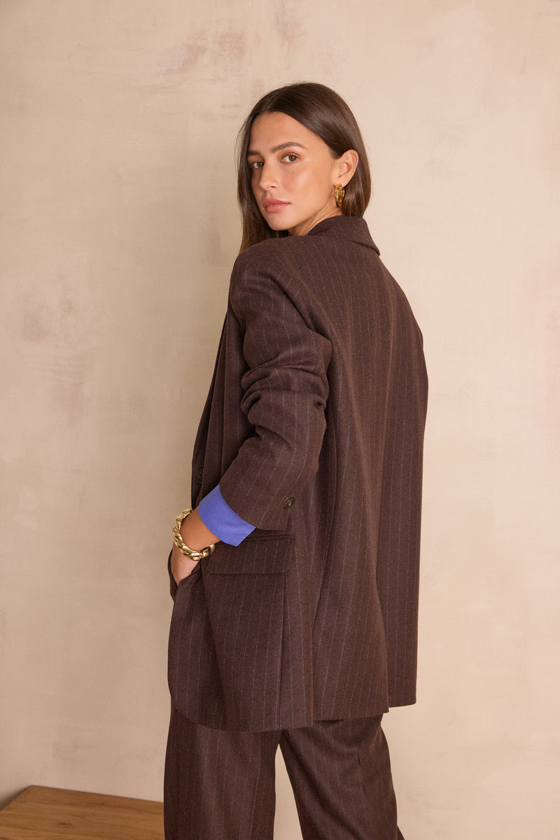 PARKER CHOCOLATE STRIPED WOOL BLAZER