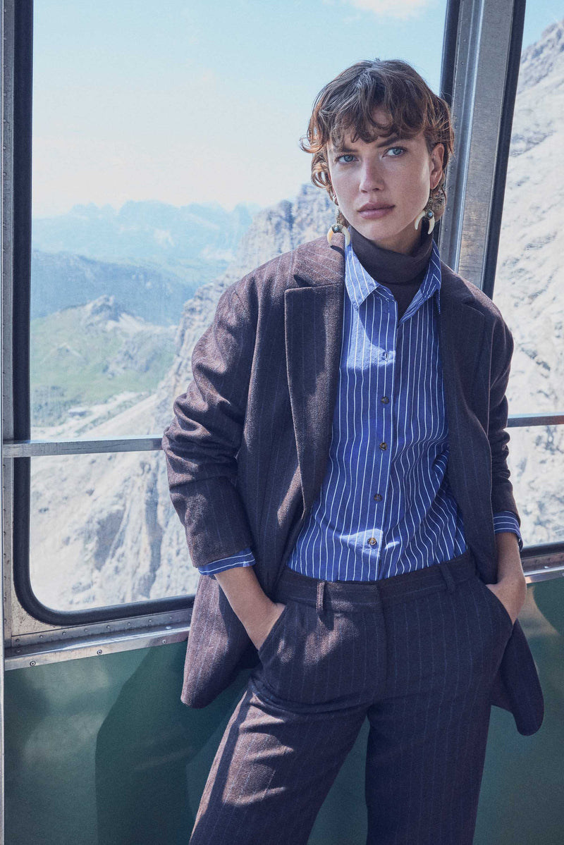 PARKER CHOCOLATE STRIPED WOOL BLAZER