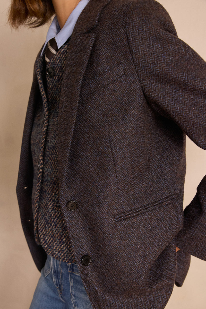 COURTNEY CHOCOLATE HERRINGBONE WOOL BLAZER