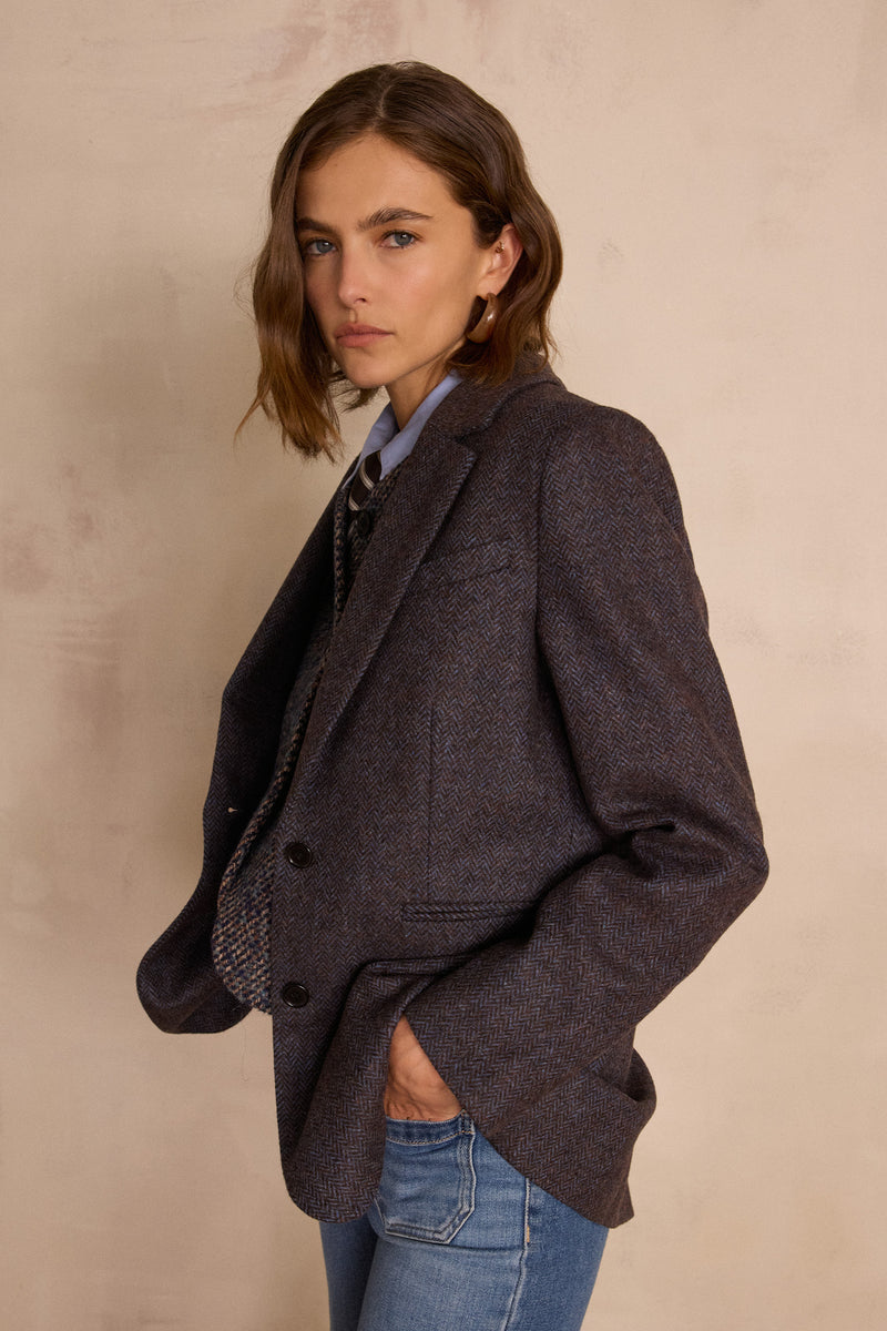 COURTNEY CHOCOLATE HERRINGBONE WOOL BLAZER