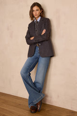 COURTNEY CHOCOLATE HERRINGBONE WOOL BLAZER