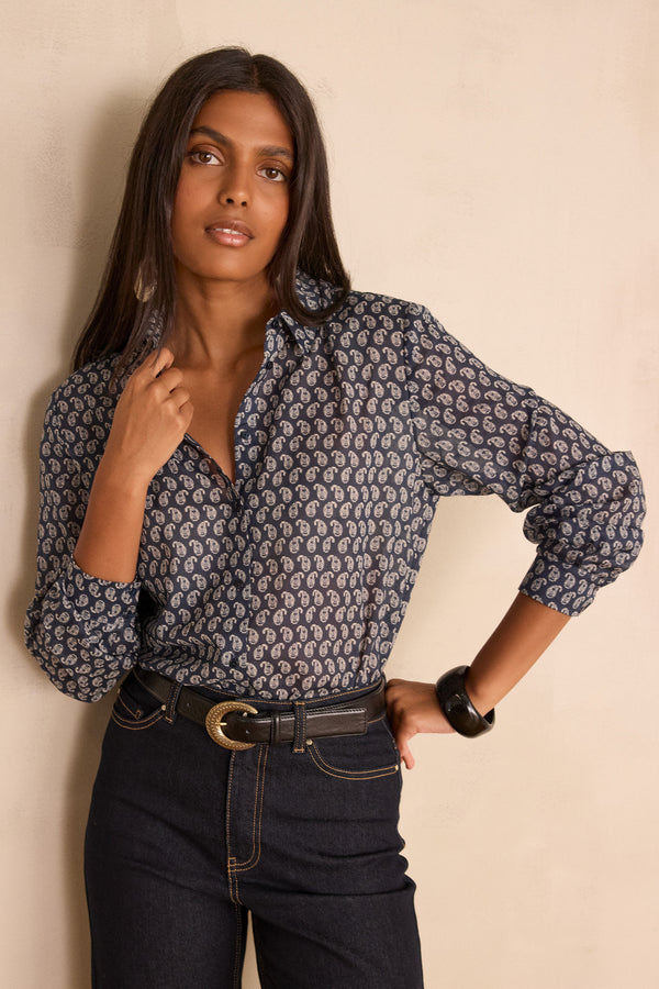 COLETTE NAVY PAISLEY PRINT SHIRT