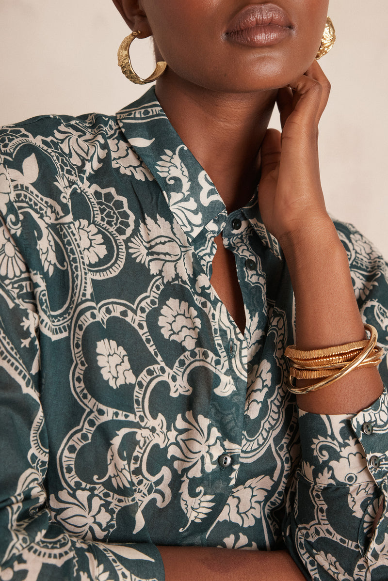 COLETTE GREEN FLORAL PRINT SHIRT
