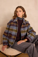 DANNY KHAKI MID-LENGTH CHECKED WOOL COAT