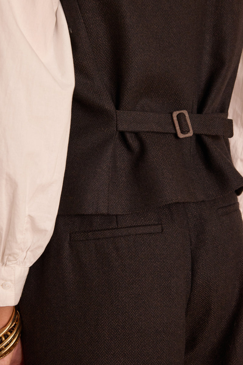 ABEL BIS SLEEVELESS HERRINGBONE WOOL WAISTCOAT