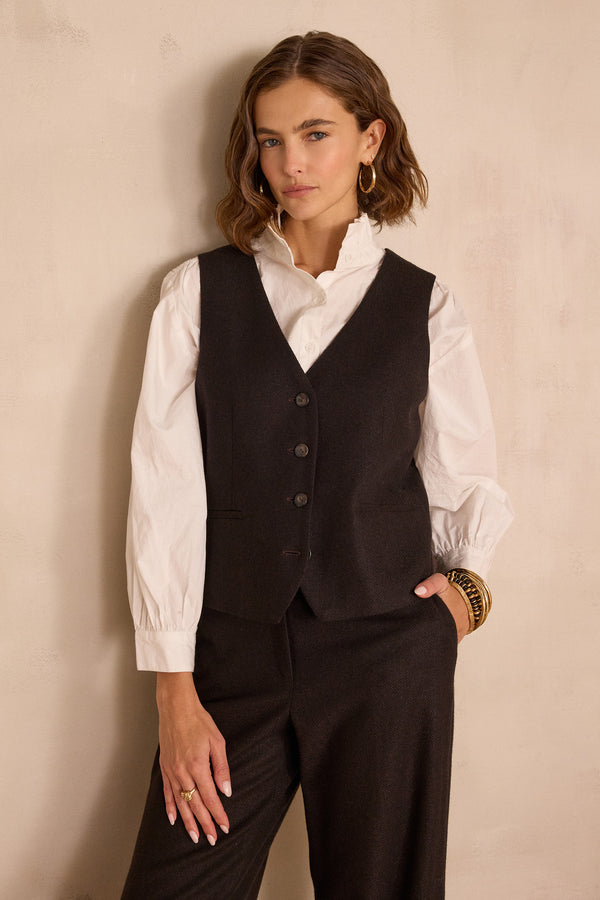 ABEL BIS SLEEVELESS HERRINGBONE WOOL WAISTCOAT