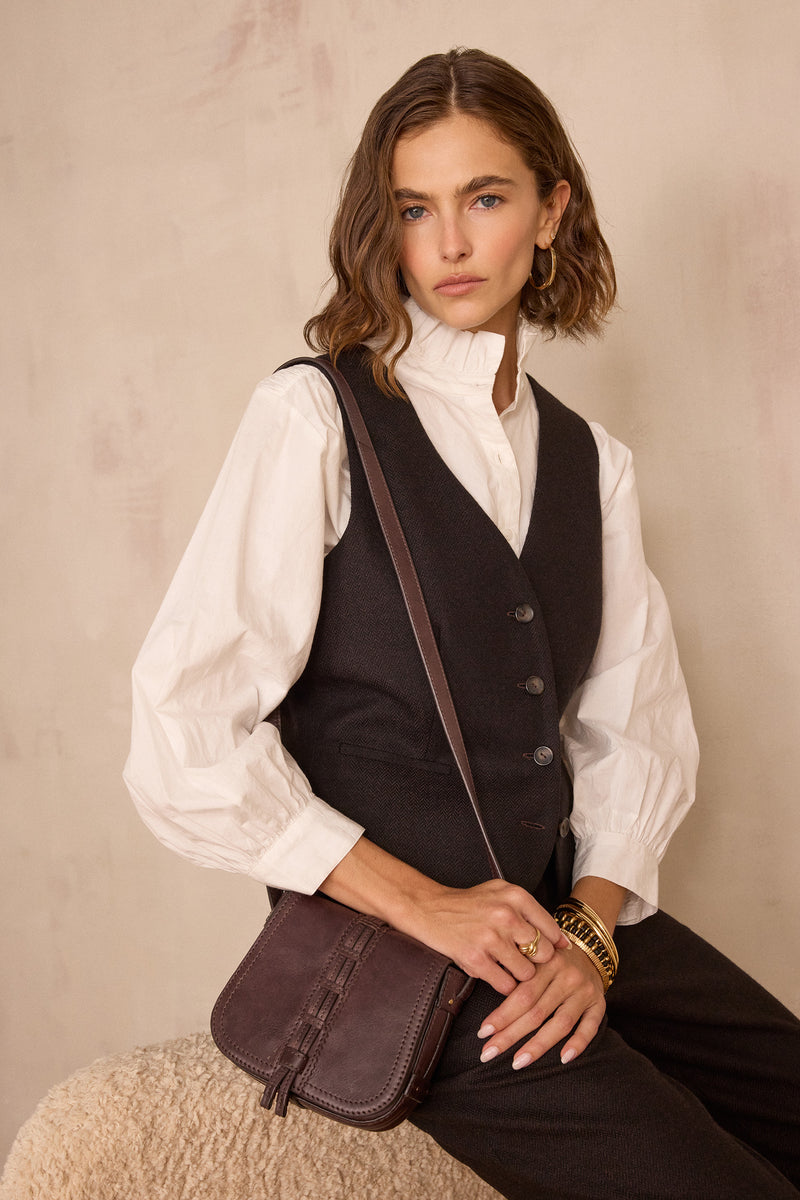 ABEL BIS SLEEVELESS HERRINGBONE WOOL WAISTCOAT