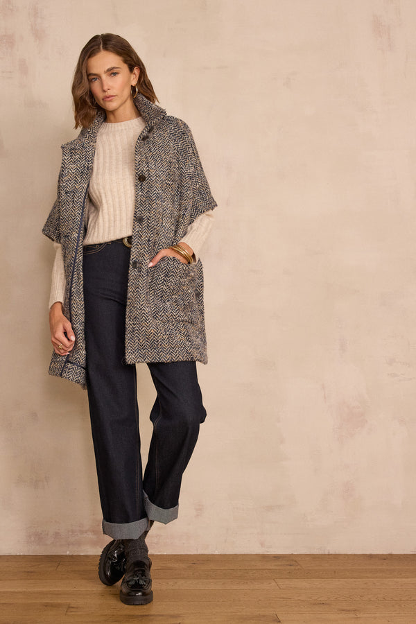 AGNES NAVY WOOL CAPE