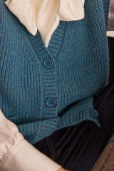 PACO TURQUOISE SLEEVELESS WOOL AND CASHMERE CARDIGAN