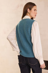 PACO TURQUOISE SLEEVELESS WOOL AND CASHMERE CARDIGAN