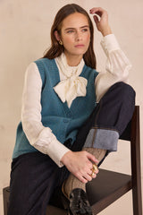 PACO TURQUOISE SLEEVELESS WOOL AND CASHMERE CARDIGAN