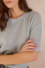 PAOLO BIS BLUE SHORT-SLEEVED MOHAIR AND WOOL  JUMPER