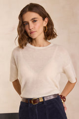 PAOLO BIS ECRU SHORT-SLEEVED MOHAIR AND WOOL  JUMPER