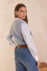 PARATY LIGHT BLUE SLEEVELESS WOOL CARDIGAN