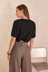 PAYTON BIS BLACK WOOL BLEND SHORT SLEEVE JUMPER