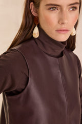 BRUME BURGUNDY SHORT SLEEVELESS LEATHER DRESS