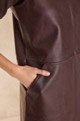 BRUME BURGUNDY SHORT SLEEVELESS LEATHER DRESS