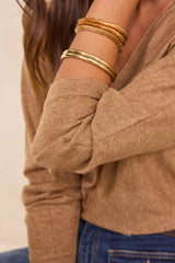 PITT LIGHT CAMEL V-NECK WOOL JUMPER