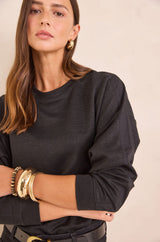 LISA BLACK LINEN AND COTTON SWEATSHIRT