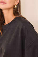LISA BLACK LINEN AND COTTON SWEATSHIRT