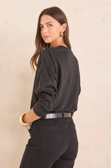 LISA BLACK LINEN AND COTTON SWEATSHIRT