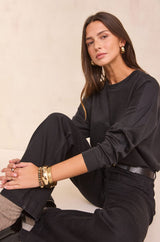 LISA BLACK LINEN AND COTTON SWEATSHIRT