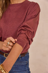 LISA ROSEWOOD LINEN AND COTTON SWEATSHIRT