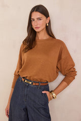 LISA CINNAMON LINEN AND COTTON SWEATSHIRT