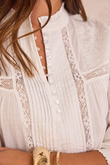 DEMMA WHITE FLORAL EMBROIDERY COTTON BLOUSE