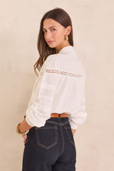 DEMMA WHITE FLORAL EMBROIDERY COTTON BLOUSE