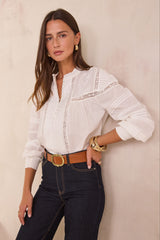 DEMMA WHITE FLORAL EMBROIDERY COTTON BLOUSE