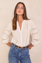 DENIA CREAM FLORAL EMBROIDERY COTTON BLOUSE
