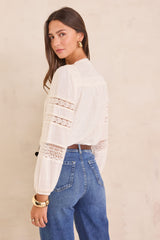 DENIA CREAM FLORAL EMBROIDERY COTTON BLOUSE