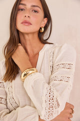 DENIA CREAM FLORAL EMBROIDERY COTTON BLOUSE