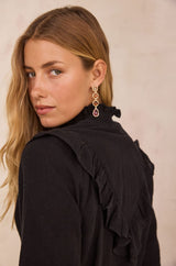 DIVA BLACK RUFFLED COTTON BLOUSE