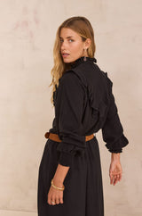 DIVA BLACK RUFFLED COTTON BLOUSE