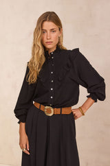 DIVA BLACK RUFFLED COTTON BLOUSE